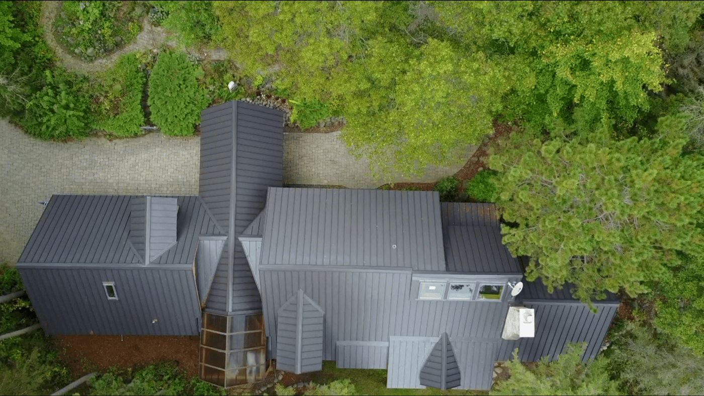 Metal roof aerial shot