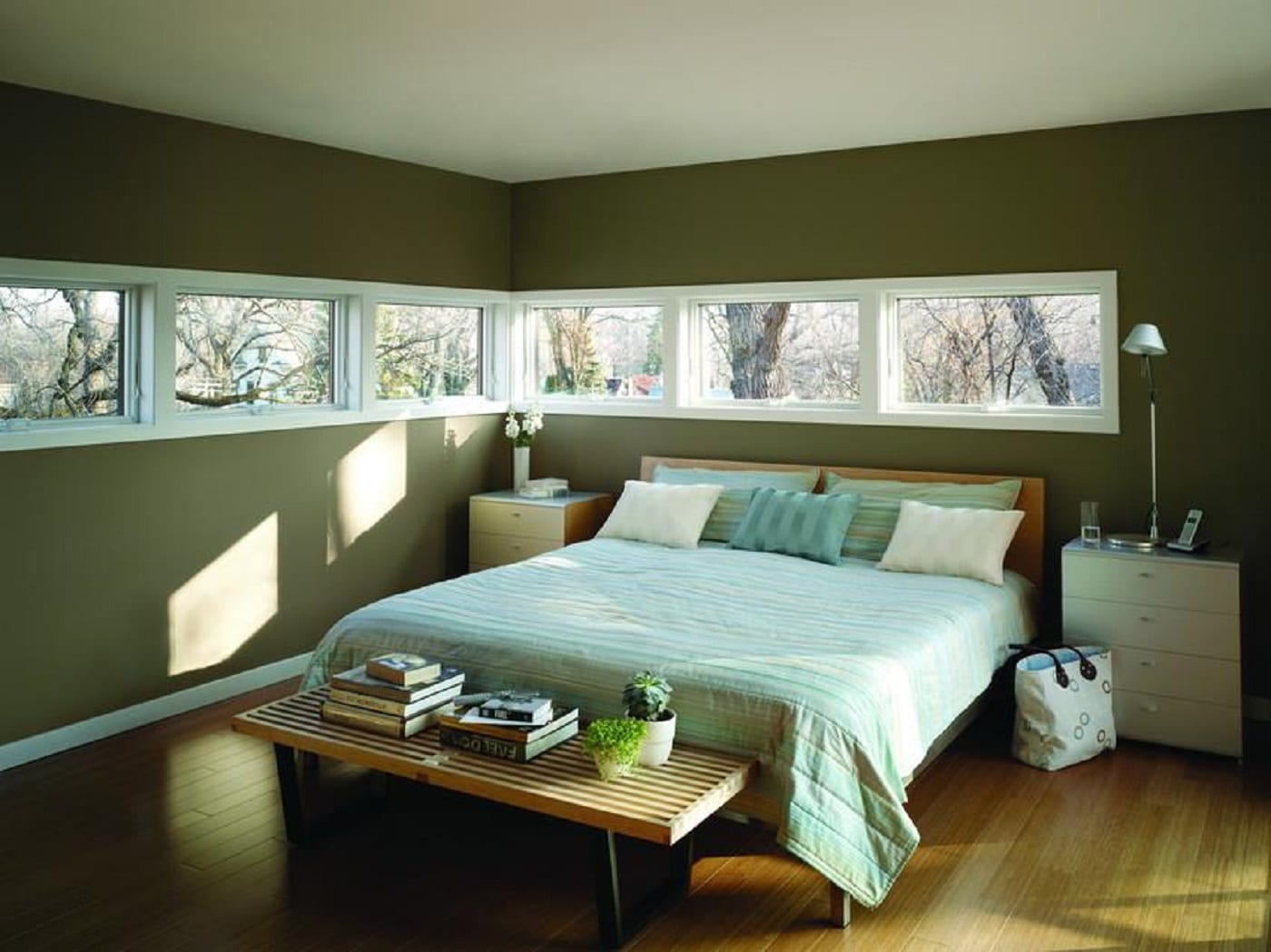 bedroom with reading lamps